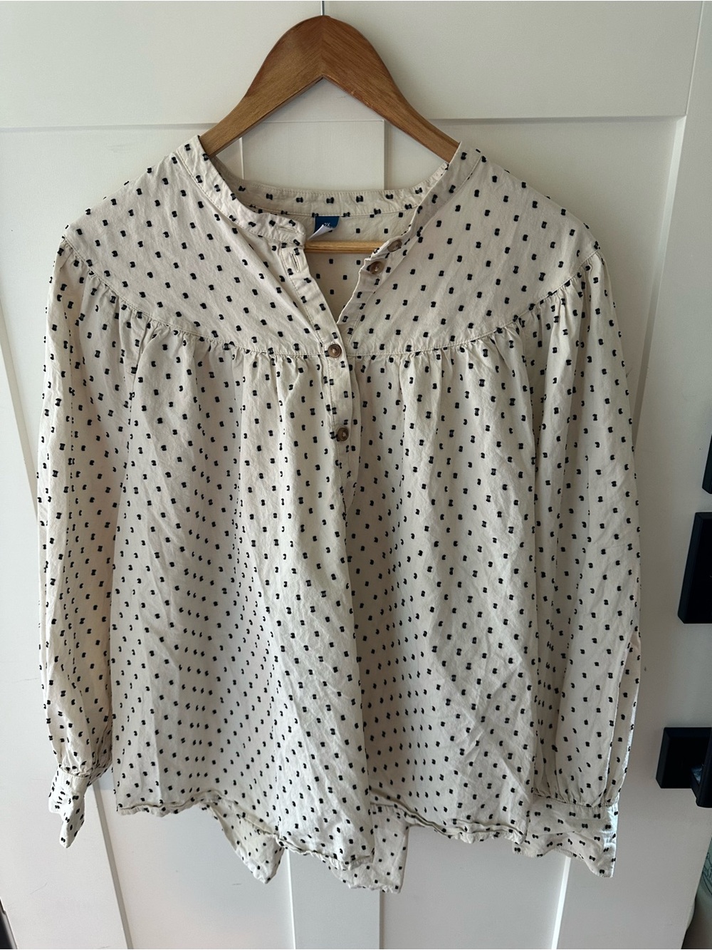 Old Navy Cream Blouse with Black Swiss Dot Print